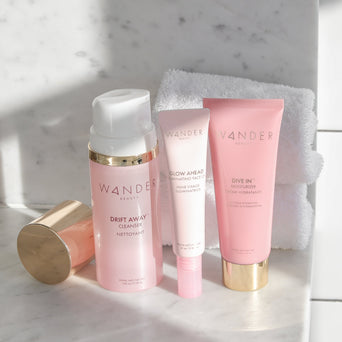 wander beauty skincare routine - cleanser, face oil and moisturizer